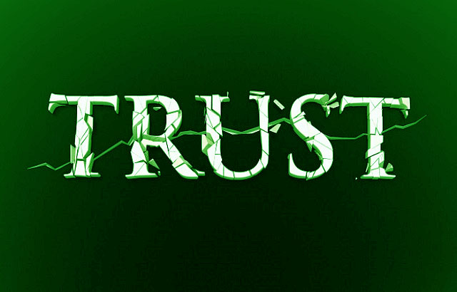 Broken trust with a green background