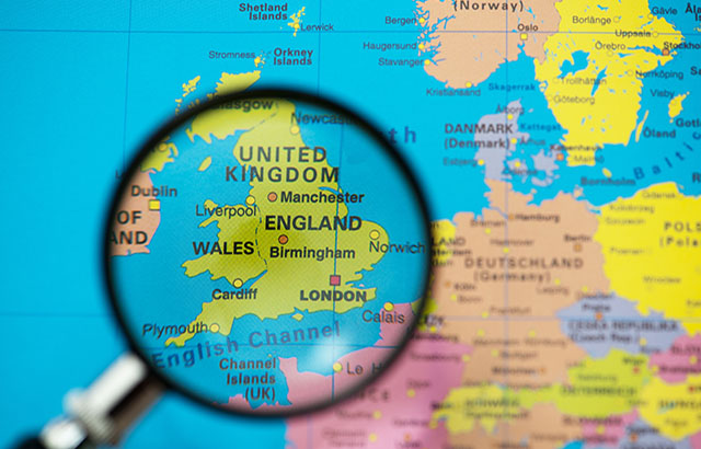 Map of United Kingdom under a magnifying glass