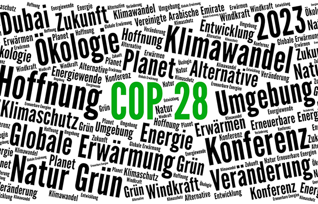 COP 28 in Dubai United Arab Emirates world cloud in German language