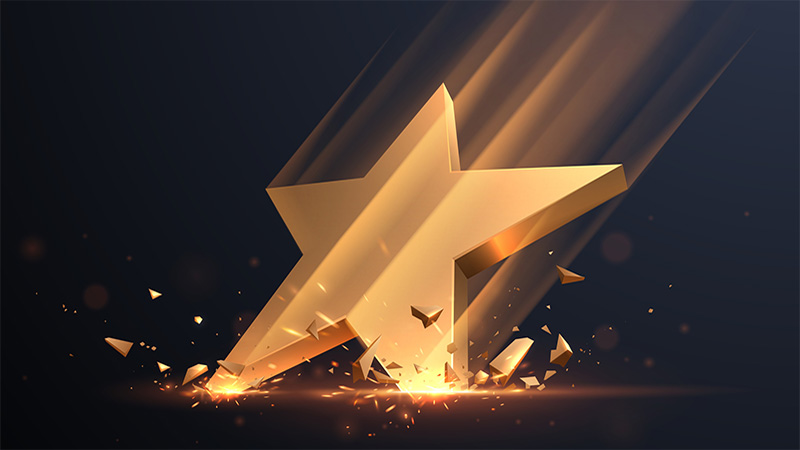 Gold star hit with sparks in vector