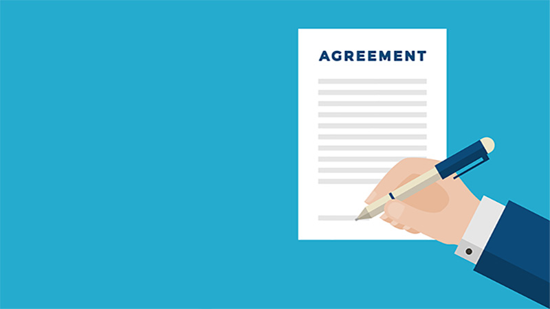 Businessman Hand Holding a Pen and Signing an Agreement. Contract Signing, Deal, Agreement, Business Concept. Flat Design Style. Vector Illustration