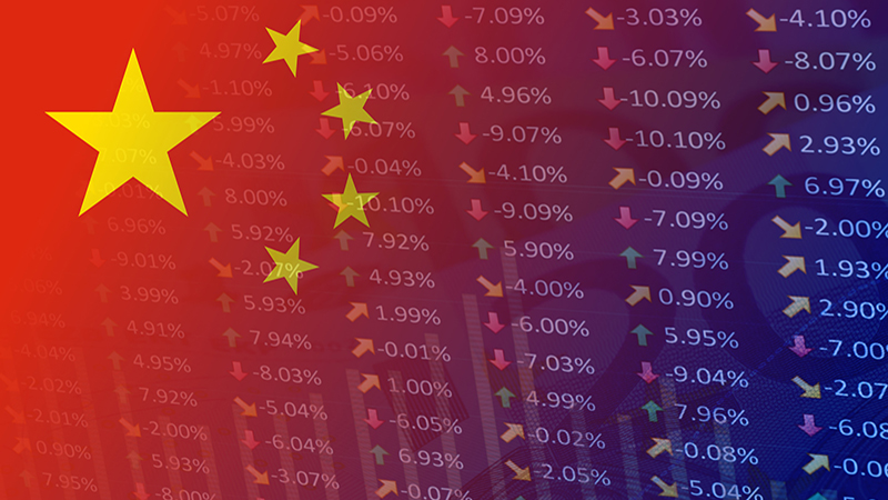 china flag with indicators and chart