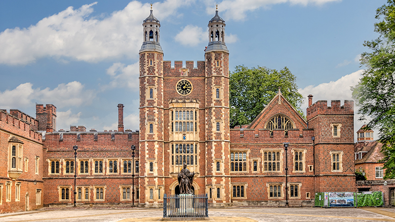 Windsor, UK - July 29, 2023: The main courtyard on the campus of Eton College in the UK