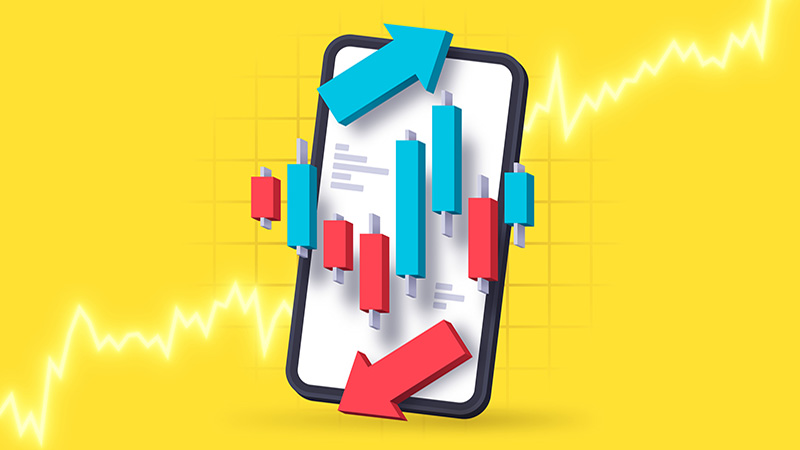 Mobile stock trading financial market asset trading design background concept.