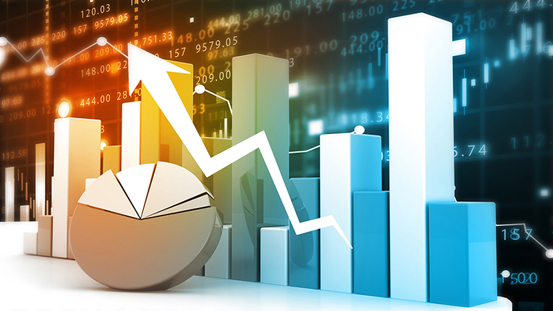 Stock exchange market trading graph. arrows show business success. 3d illustration