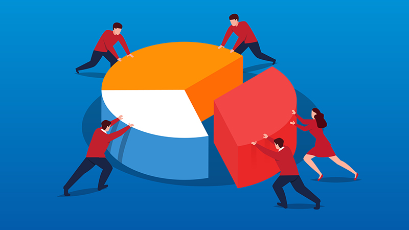 The business team pieced together pie charts together