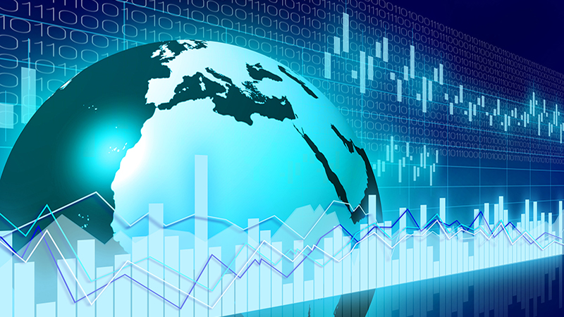 Business chart with world map.