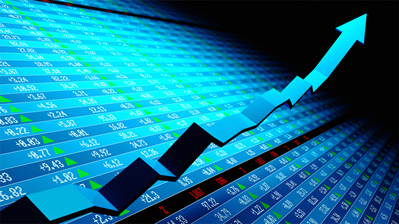 Stock market data with uptrend vector. Shallow depth of field 3d render.Similar images: