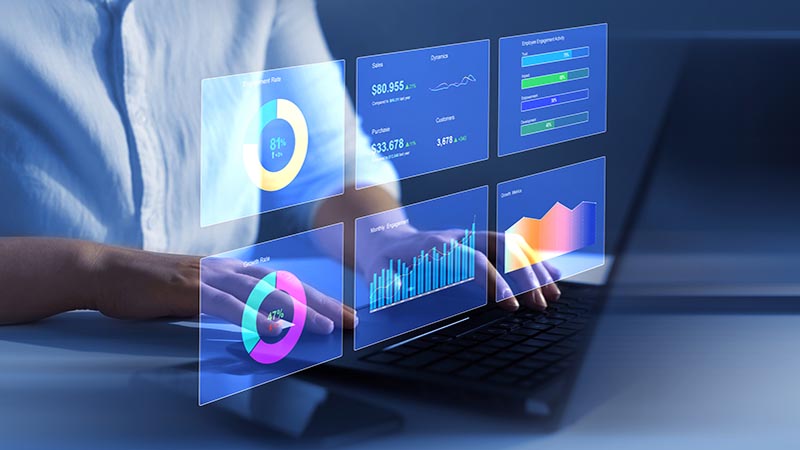 Business finance data analytics graph. Advisor using KPI Dashboard on virtual screen.Financial management technology