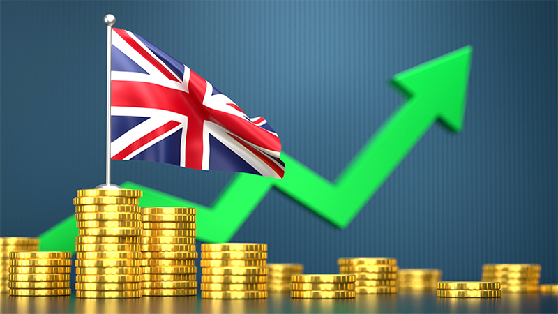 Success Arrow And Flag of the United Kingdom. Finance And Economy Concept.